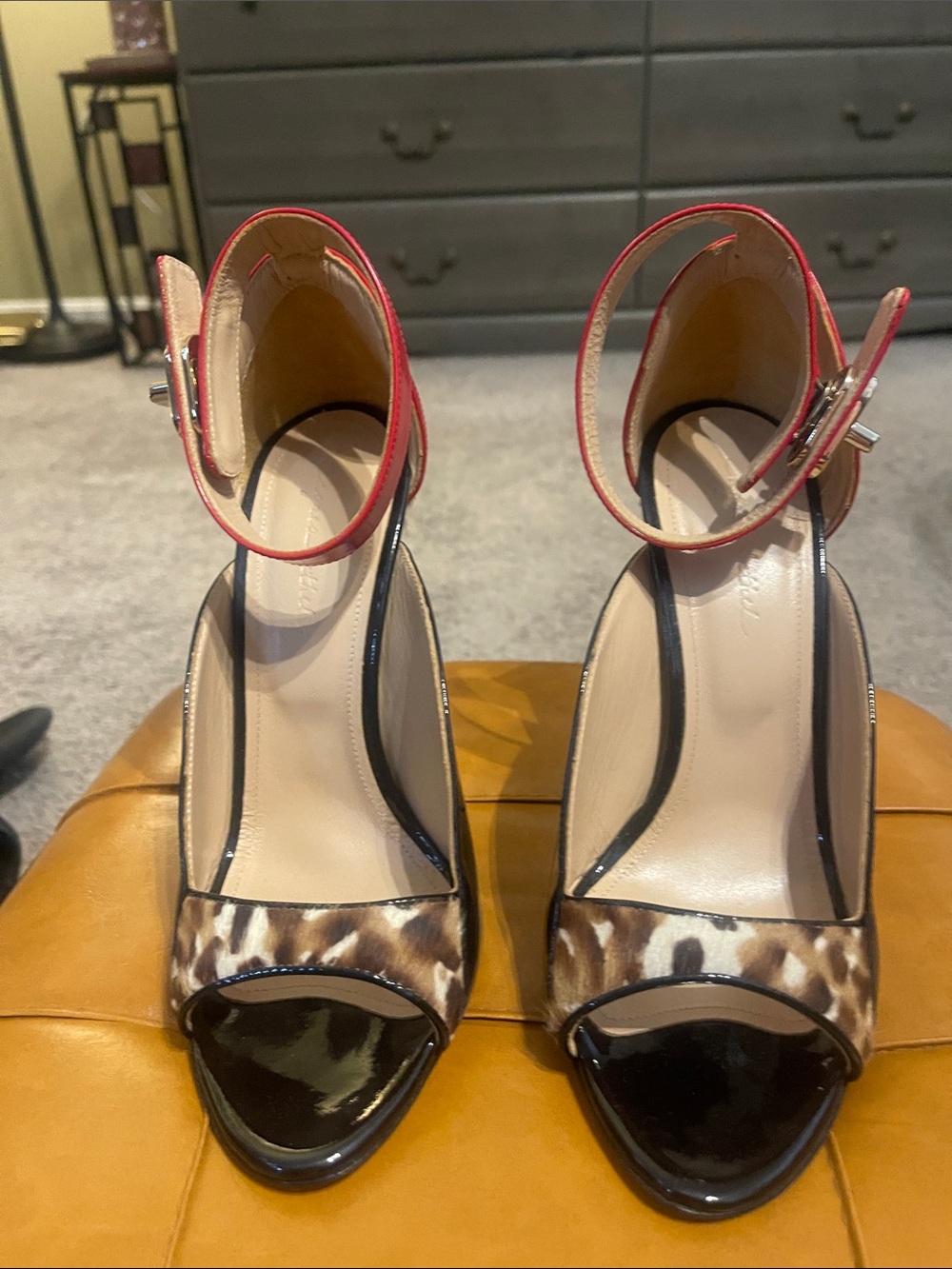 Agnes Bethel Red Ankle-Strap Leopard Print Women’s Heels NWOT